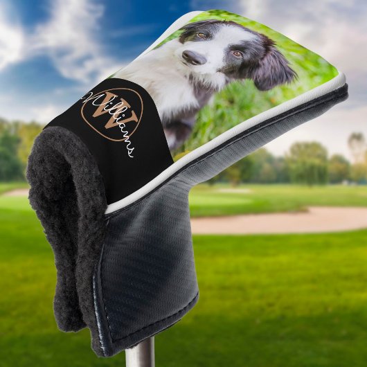 Aangepaste foto en naam gouden monogram golfheadcover