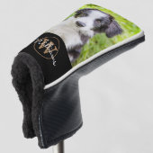 Aangepaste foto en naam gouden monogram golfheadcover (3/4 voorkant)