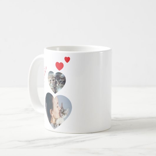 Aangepaste Foto en Naam Hart Vorm Cat Lover Mok (Voorkant links)