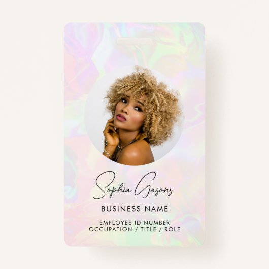 Aangepaste foto en naam iriserende holografische m badge (Voorkant)