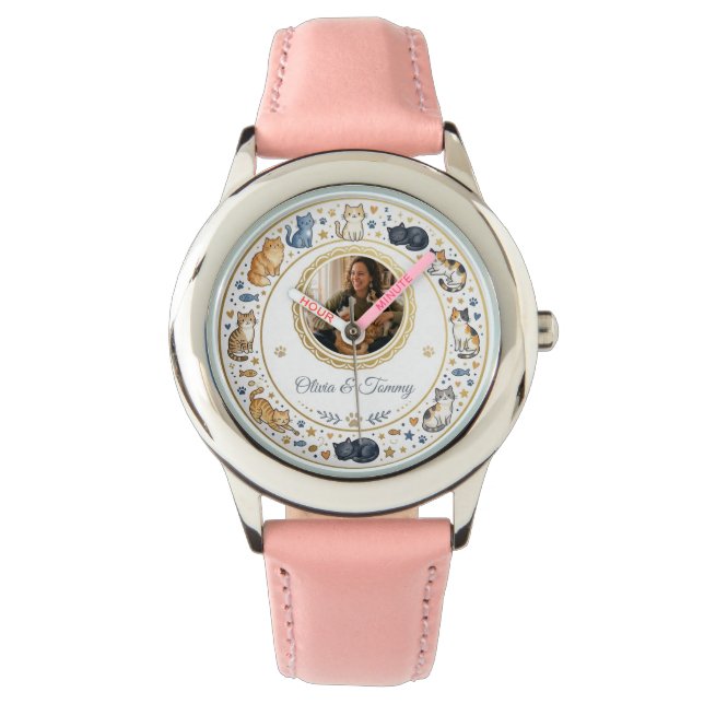 Aangepaste foto en naam Kat Moeder Horloge (Voorkant)