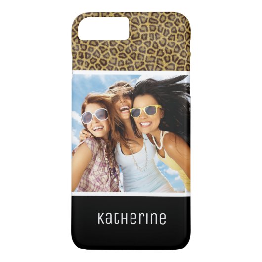 Aangepaste foto en naam leopard Fur Case-Mate iPhone Case (Achterkant)
