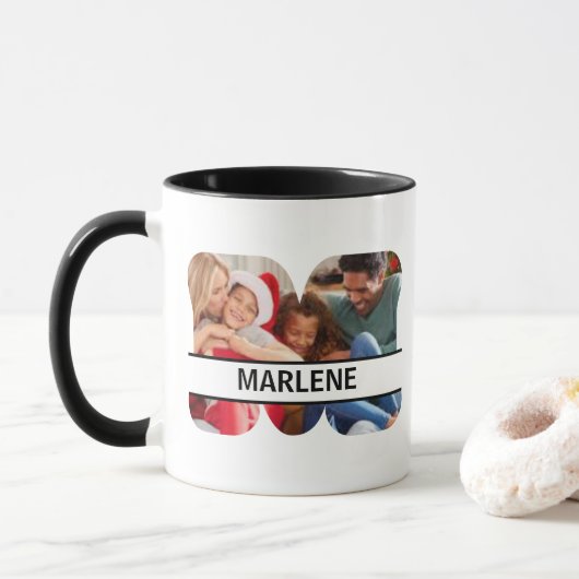 Aangepaste foto en naam letter 'M' Mok (Met donut)