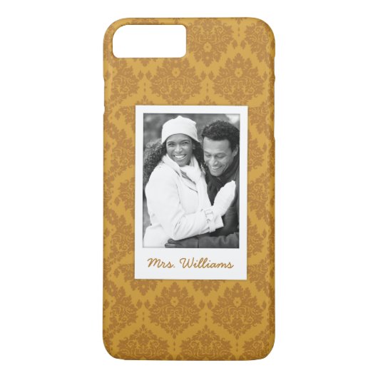 Aangepaste foto en naam Luxury Golden Damask Case-Mate iPhone Case (Achterkant)
