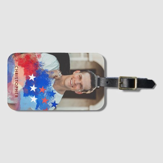 Aangepaste foto en naam met Amerikaanse vlag Bagagelabel (Voorkant (horizontaal))