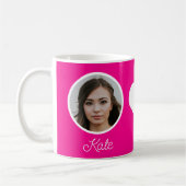 Aangepaste foto en naam monogrammed hot pink koffiemok (Links)