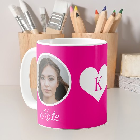 Aangepaste foto en naam monogrammed hot pink koffiemok