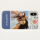 Aangepaste foto en naam rood en zeemacht met anker Case-Mate iPhone case (Achterkant (horizontaal))