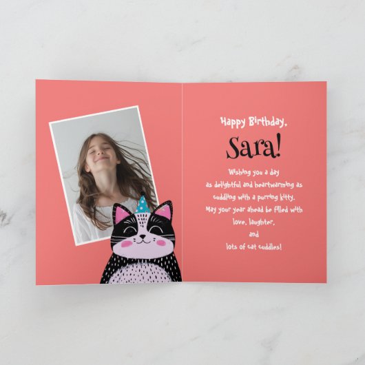 Aangepaste foto en naam | Schattigee zwarte kat il Kaart (Binnen)