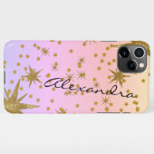 Aangepaste foto en naam sparkles golden stars gira iPhone hoesje (Achterkant horizontaal)