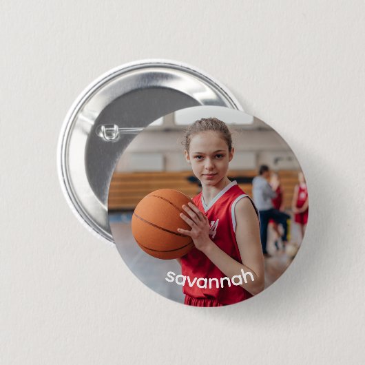 Aangepaste foto- en naam sportartikelen ronde button 5,7 cm (Voorkant /achterkant)