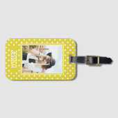 Aangepaste foto en naam van Bright Yellow Polka Do Bagagelabel (Voorkant (horizontaal))