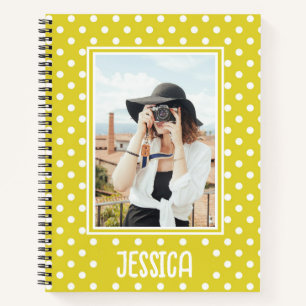 Aangepaste foto en naam van Bright Yellow Polka Do Notitieboek