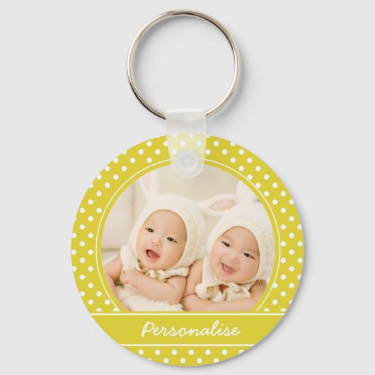 Aangepaste foto en naam van Bright Yellow Polka Do Sleutelhanger (Voorkant)