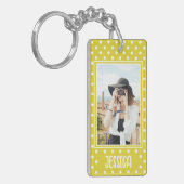 Aangepaste foto en naam van Bright Yellow Polka Do Sleutelhanger (Voorkant Links)