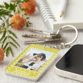 Aangepaste foto en naam van Bright Yellow Polka Do Sleutelhanger (Voorkant Rechts)