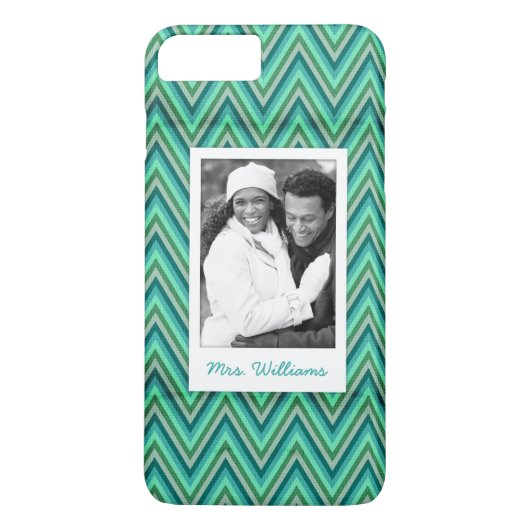 Aangepaste foto en naam Zig Zag Striped Background Case-Mate iPhone Case (Achterkant)