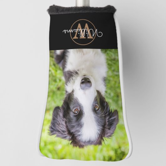 Aangepaste foto- en naamgrijze monogram golfheadcover (Draai 90)