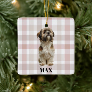 Aangepaste foto- en naamkerstversiering voor honde keramisch ornament