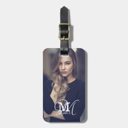 Aangepaste foto- en naamtypografie bagagelabel (Voorkant verticaal)