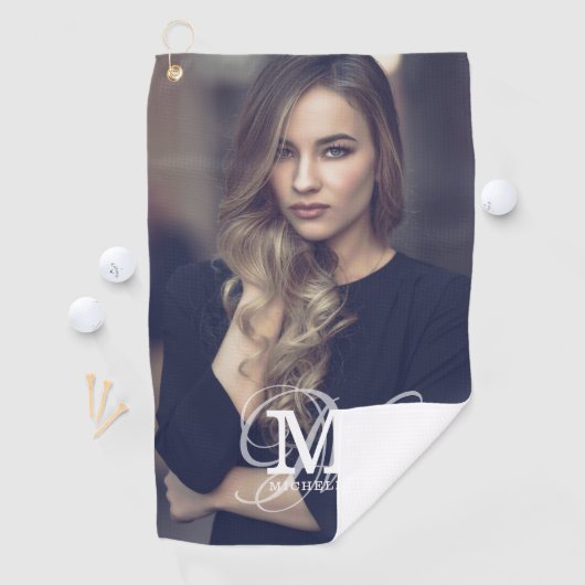 Aangepaste foto- en naamtypografie golfhanddoek (Insitu)