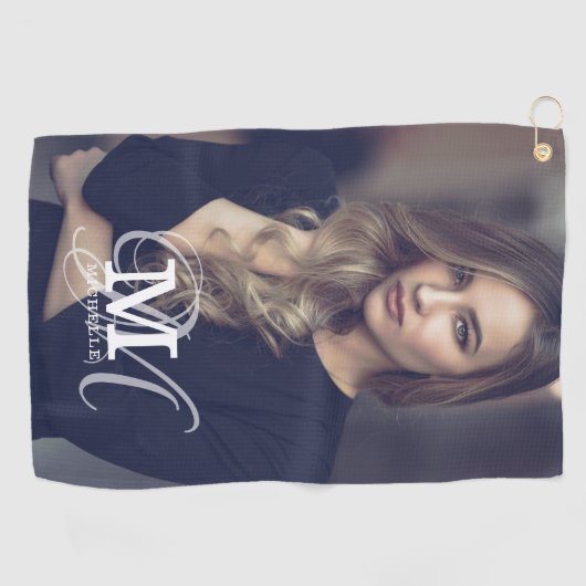 Aangepaste foto- en naamtypografie golfhanddoek (Horizontaal)