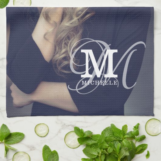 Aangepaste foto- en naamtypografie theedoek (Gevouwen)