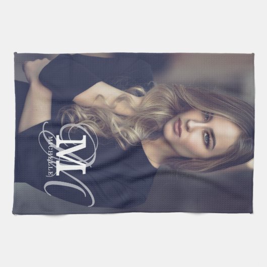 Aangepaste foto- en naamtypografie theedoek (Horizontaal)