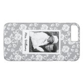 Aangepaste foto- en naamwitte bloemen op strepen Case-Mate iPhone case (Achterkant (Horizontaal))