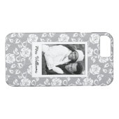 Aangepaste foto- en naamwitte bloemen op strepen Case-Mate iPhone case (Achterkant (Horizontaal))