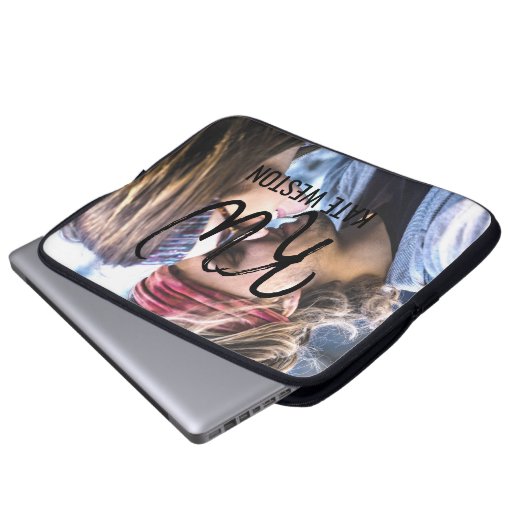 Aangepaste foto- en penseelmonogram laptop sleeve (Voorkant onderkant)