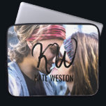 Aangepaste foto- en penseelmonogram laptop sleeve<br><div class="desc">Dit stuk is een gepersonaliseerd, modern en zelf-aangepast ontwerp. Het beschikt over een foto die de klant vervangt met zijn eigen foto en penseelscript initialen. Deze print zal zeker bijdragen aan de persoonlijke stijl van elk man of elke vrouw, waardoor hij of zij modieus en gedurfd is. Dit specifieke ontwerp...</div>