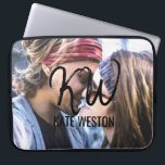 Aangepaste foto- en penseelmonogram laptop sleeve<br><div class="desc">Dit stuk is een gepersonaliseerd, modern en zelf-aangepast ontwerp. Het beschikt over een foto die de klant vervangt met zijn eigen foto en penseelscript initialen. Deze print zal zeker bijdragen aan de persoonlijke stijl van elk man of elke vrouw, waardoor hij of zij modieus en gedurfd is. Dit specifieke ontwerp...</div>