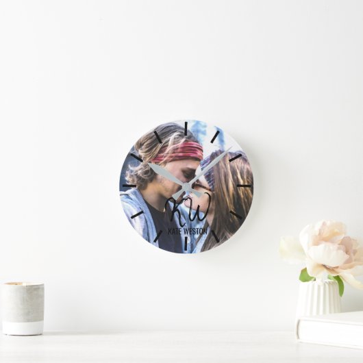 Aangepaste foto- en penseelmonogram ronde klok (Huis)