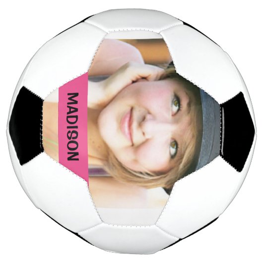 Aangepaste foto en roze streepontwerp voetbal (Gedraaid)