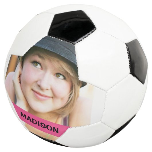 Aangepaste foto en roze streepontwerp voetbal (Drie kwart)