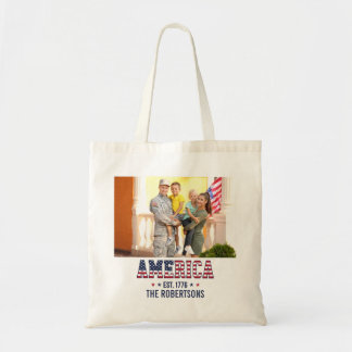 Aangepaste foto en tekst Amerika Est 1776 Patriott Tote Bag
