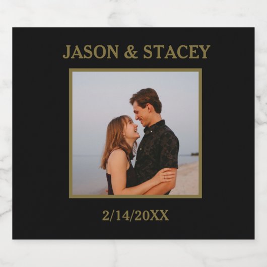 Aangepaste foto en tekst Eenvoudig Elegant Sparkling Wijnetiket (Enkel label)