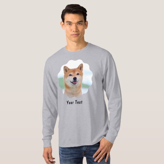 Aangepaste foto en tekst gepersonaliseerd grijs t-shirt (Voorkant volledig)