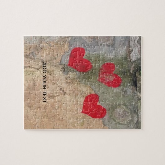 Aangepaste foto en tekst Gepersonaliseerde harten Legpuzzel (Horizontaal)
