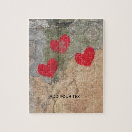 Aangepaste foto en tekst Gepersonaliseerde harten Legpuzzel (Verticaal)