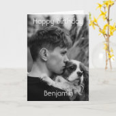 Aangepaste foto en tekst Happy Birthday Kaart (Gele Bloem)