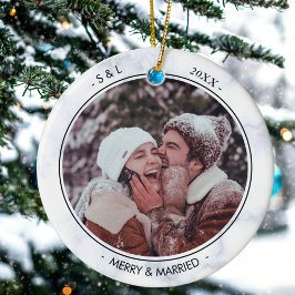 Aangepaste foto en tekst Merry en Married Xmas Keramisch Ornament