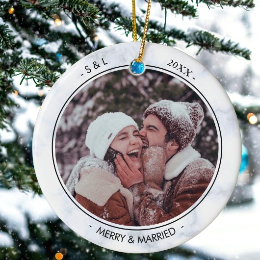 Aangepaste foto en tekst Merry en Married Xmas Keramisch Ornament