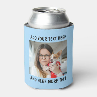 Aangepaste foto en tekst of naam lichtblauw blikjeskoeler