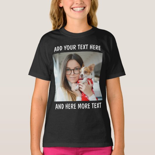 Aangepaste foto en tekst of naam t-shirt (Voorkant)