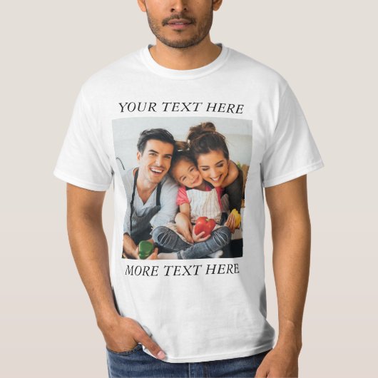 Aangepaste foto en tekst of naam wit t-shirt (Voorkant)