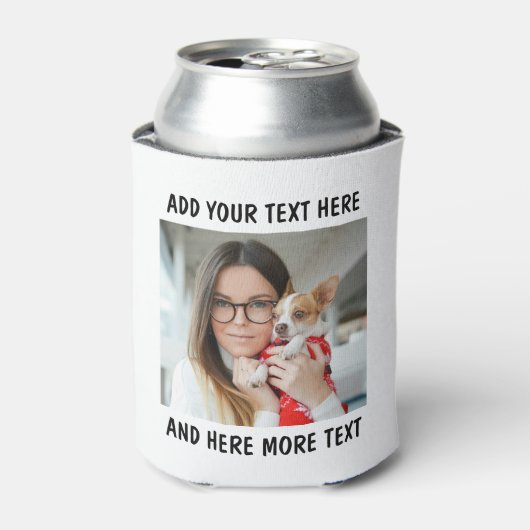 Aangepaste foto en tekst of naam witte frisdrank blikjeskoeler (Blikje Voorkant)