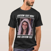 Aangepaste foto en tekst of naam witte rand t-shirt (Voorkant)