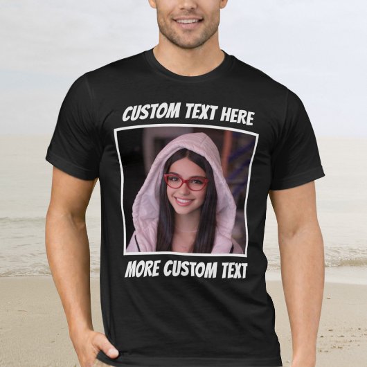 Aangepaste foto en tekst of naam witte rand t-shirt